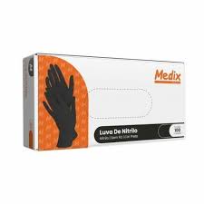 LUVA DE NITRILO PRETA  M C/100UN MEDIX