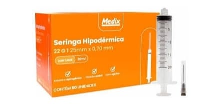 SERINGA 20ML C/AG LUER LOCK 25X0,70 (22G 1) UND MEDIX