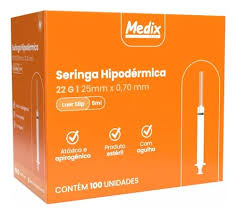 SERINGA 5ML C/AG LUER LOCK 25X0,70 (22G 1) UND MEDIX